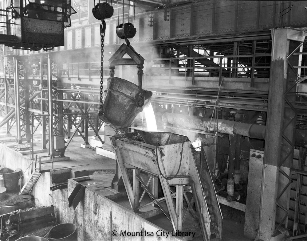 Returning Converter Slag to Converter at Copper Smelter, Mount Isa Mines, c.1956