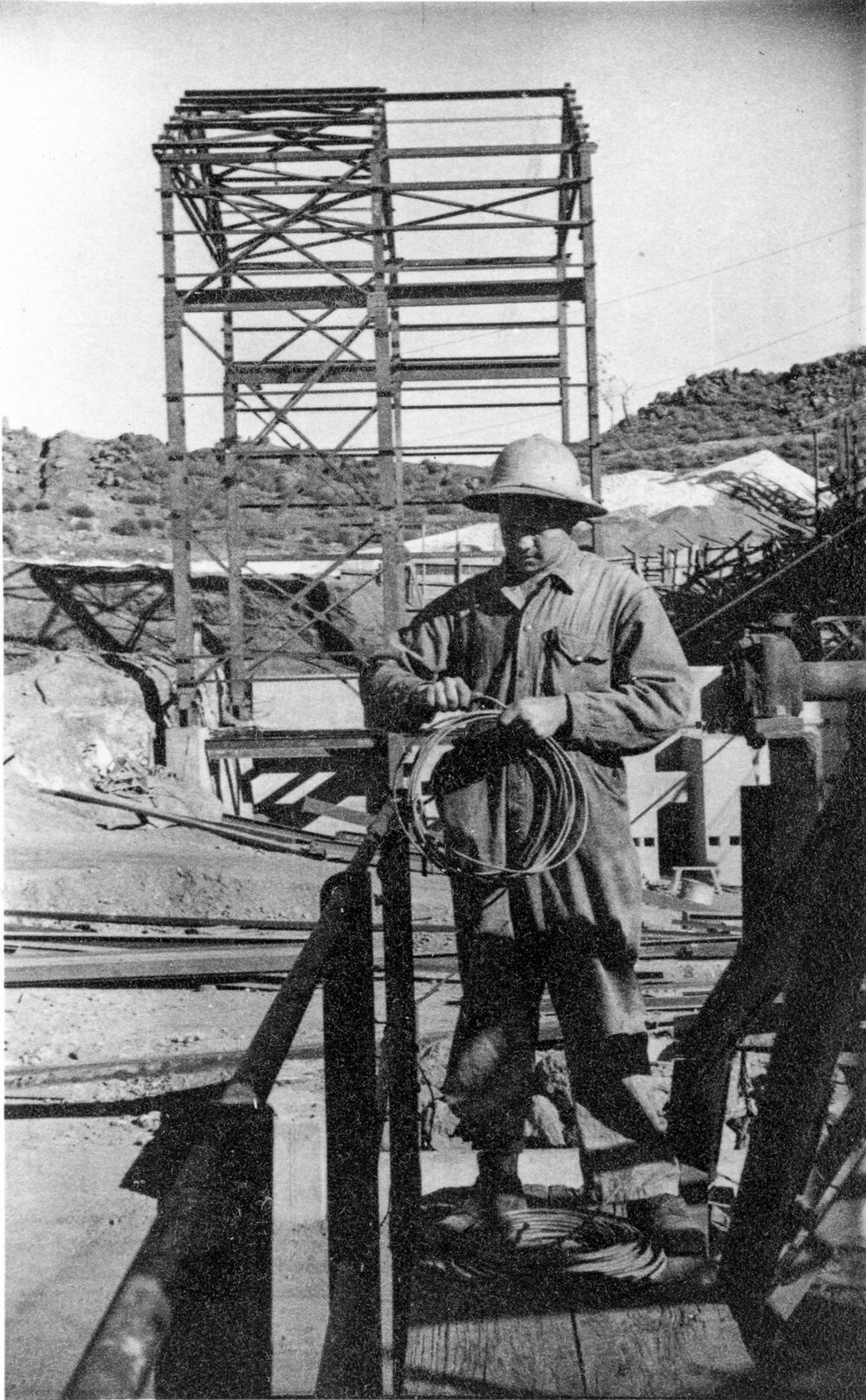Peter Laurisen as an electrical assistant, Mount Isa Mines, c.1950