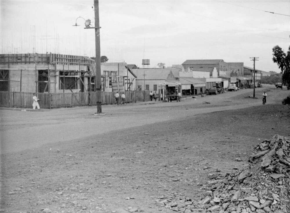West Street with Hotel Boyd under construction, Mount Isa City, c.1950