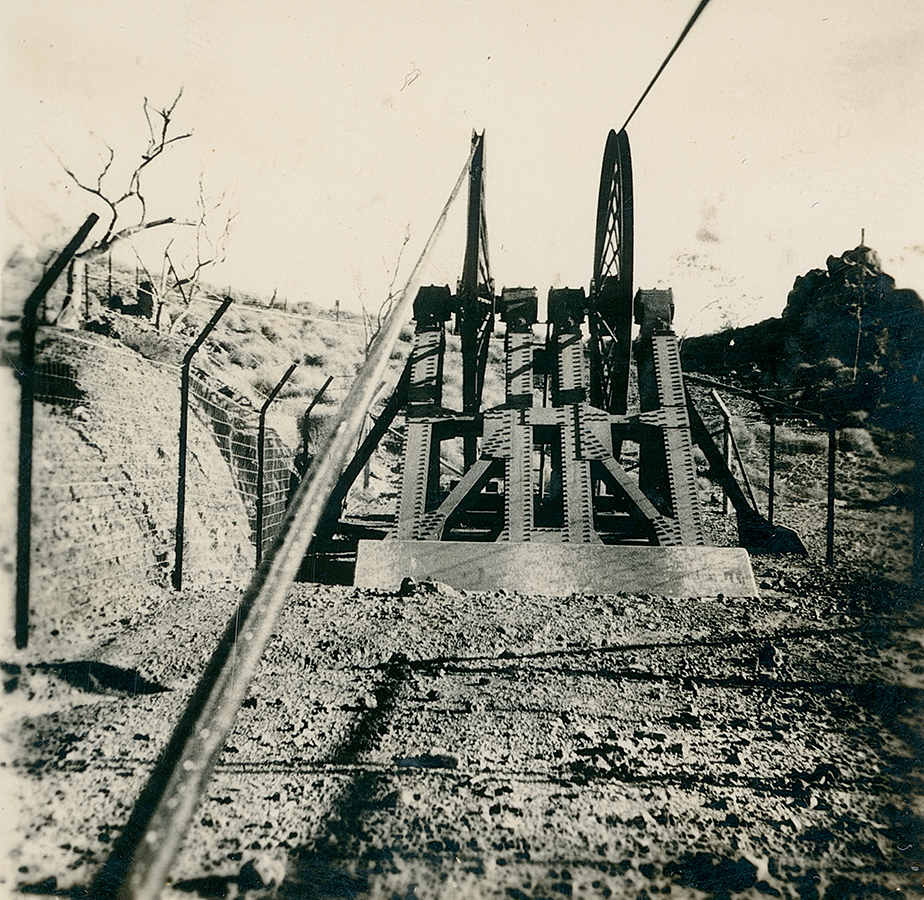 Bore hole ropeway sheave wheel supports No 2 Ore Shaft, Mount Isa Mines