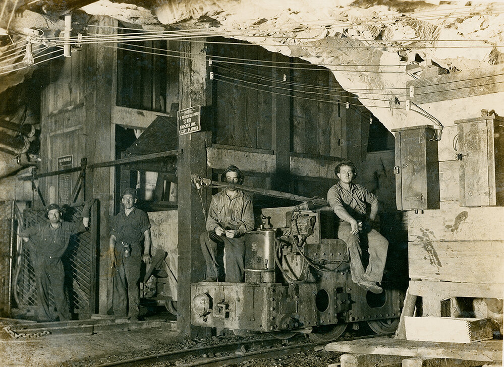 Davidson Shaft showing front of electric haulage locomotive, Mount Isa Mines