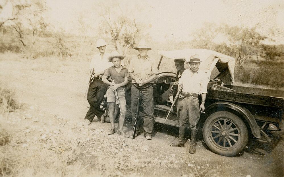 Group of men on shooting trip at Sunday Gully