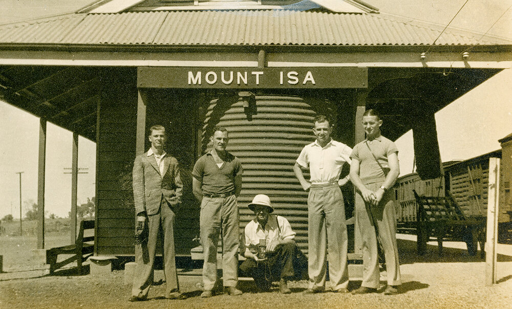 Five photographers at Mount Isa Railway Station, Townside