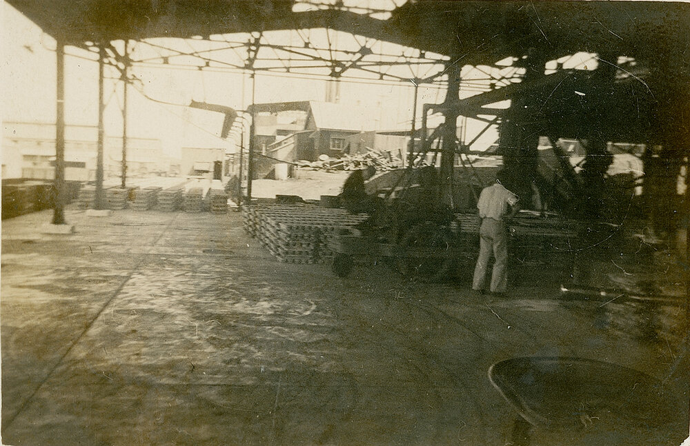 Ingots ready for loading into railway wagons casting floor Lead Smelter 