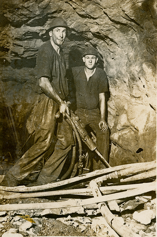Two men on a jack hammer, Mount Isa Mines