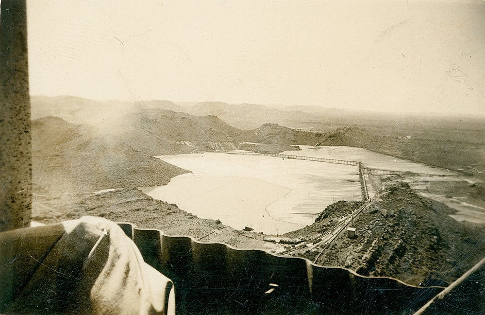 Looking north over Tailings Dam from Urquhart Shaft Headframe, c.1949