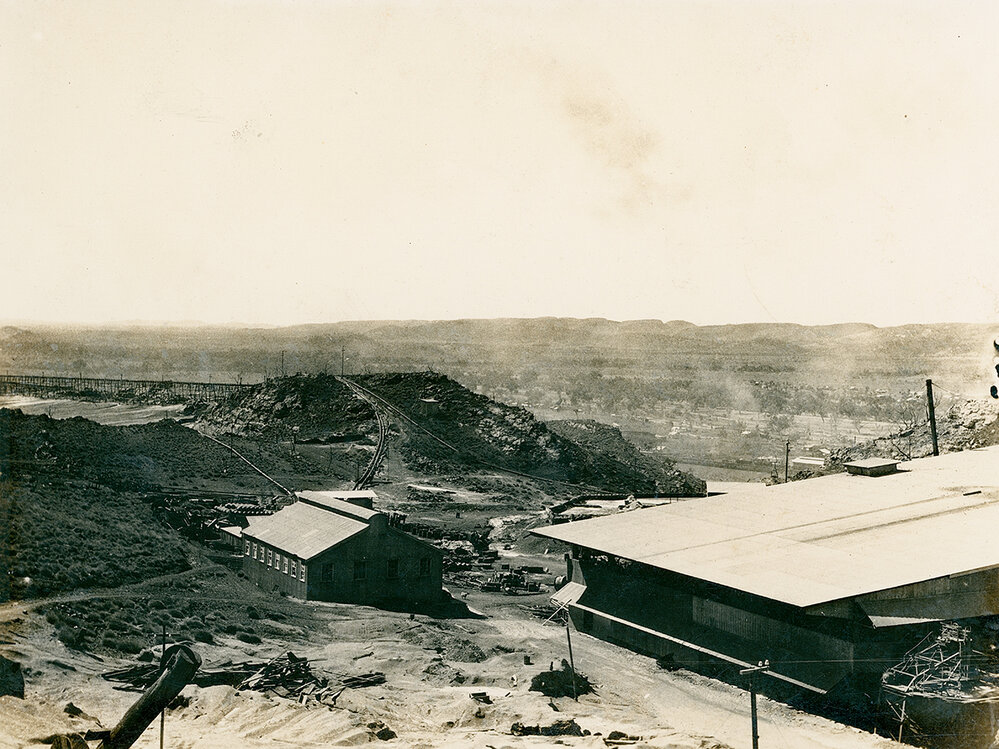Looking north to reagent storage shed and flotation portion of the mill