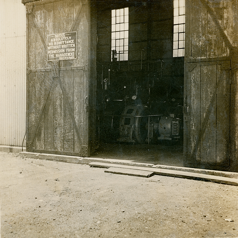 Old temporary powerhouse building Man and Supply 
