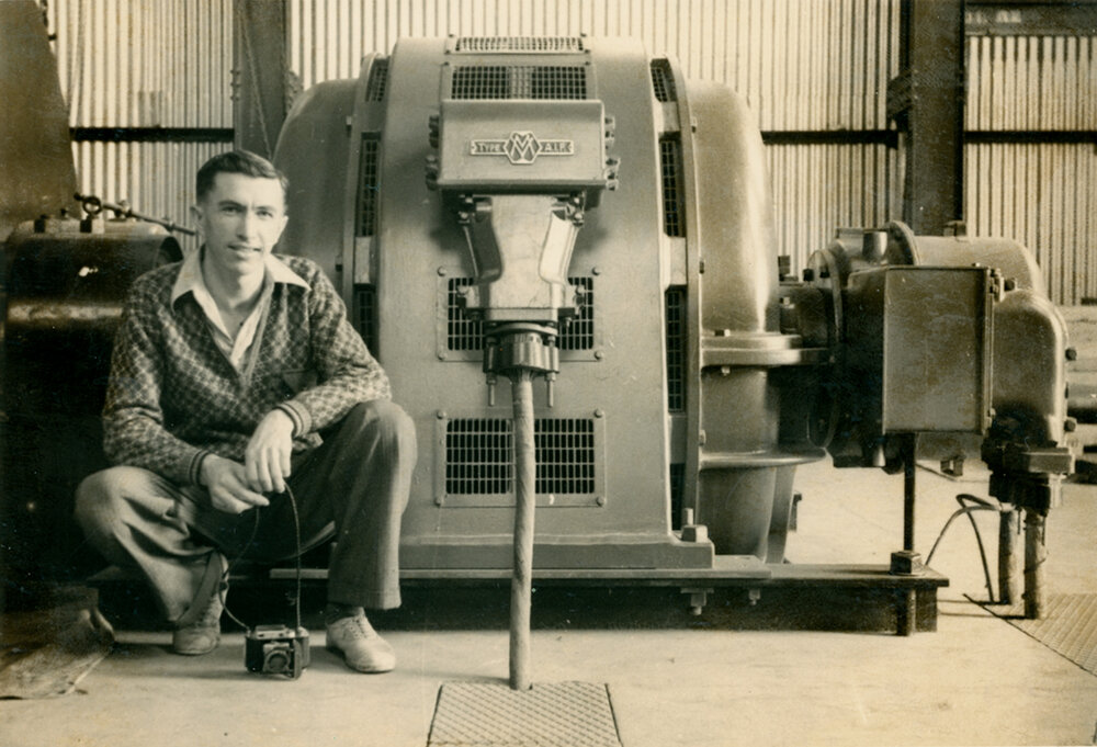 Photographer with No 2 Ore Shaft winder motor 