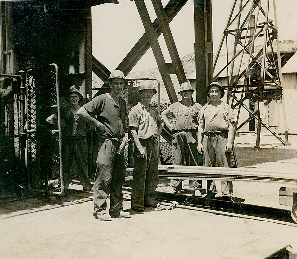 Underground workers at the cage entrance, Mount Isa Mines