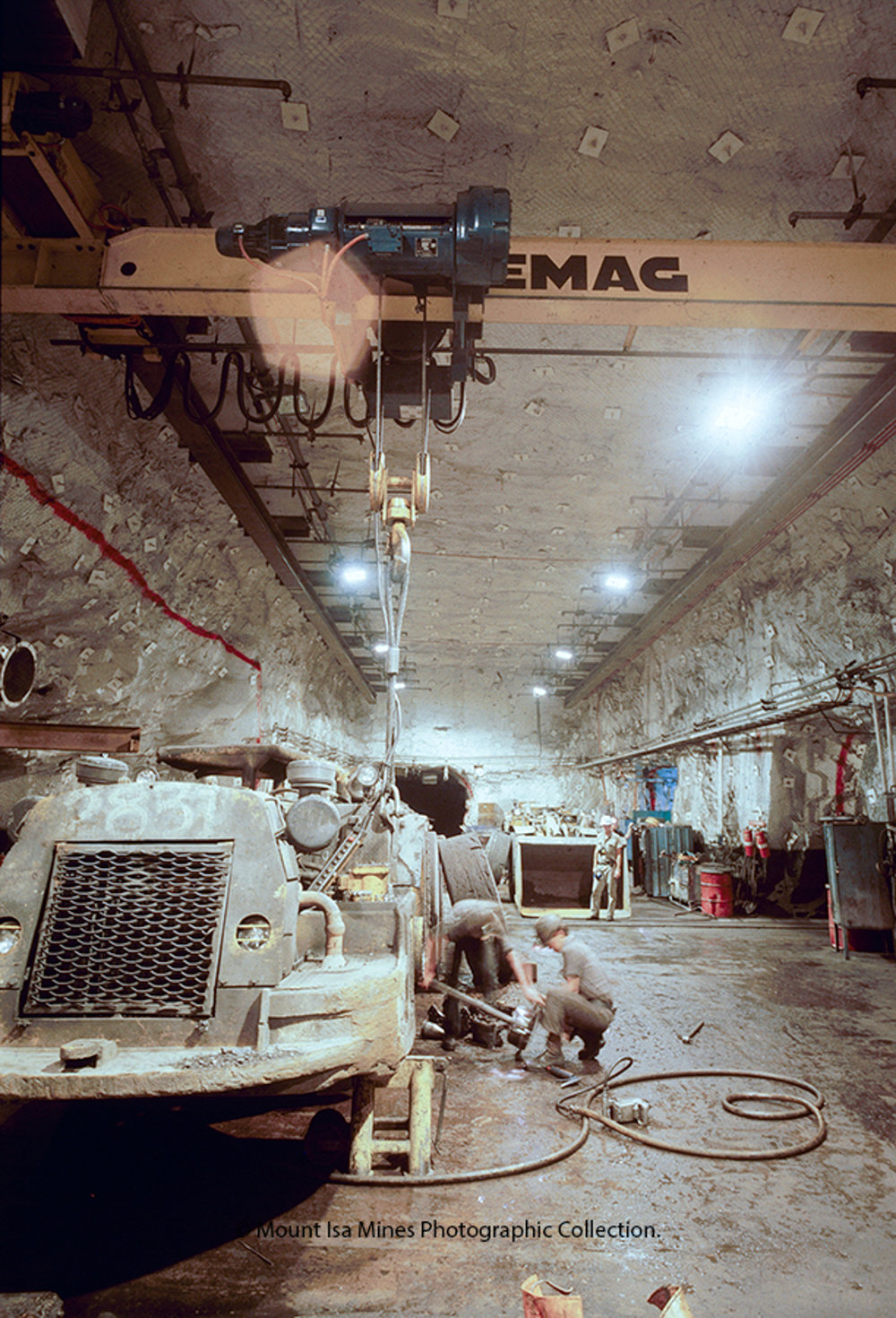 17 level north workshop in lead mine, Mount Isa Mines, September 1986 