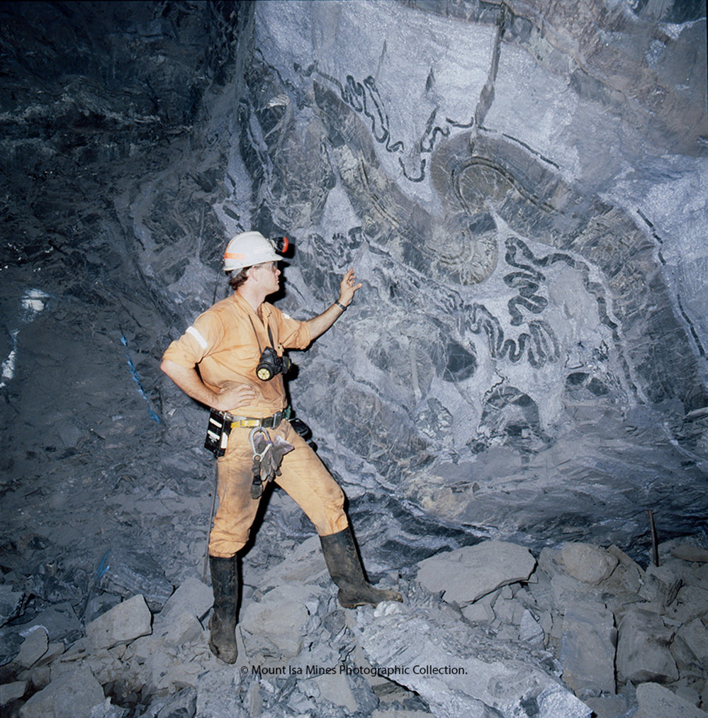 12 Orebody mining engineer inspecting in lead mine, Mount Isa Mines, August 1989