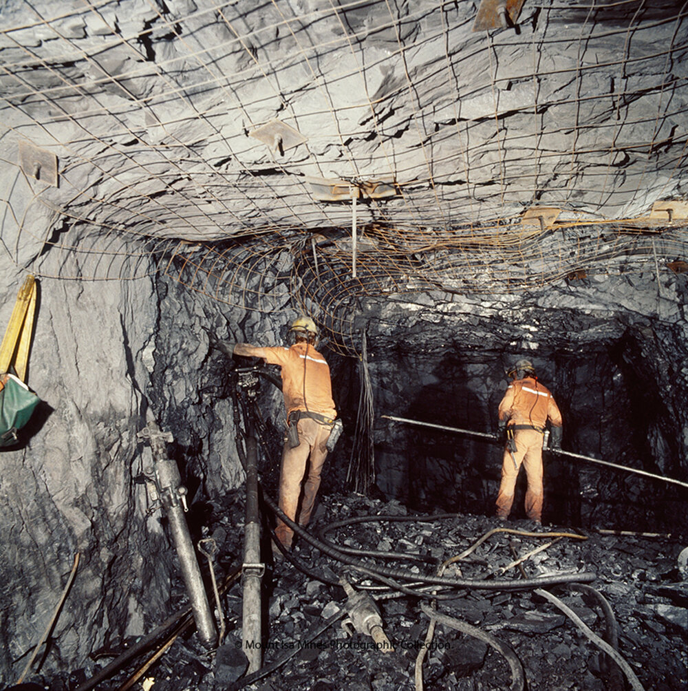 Hand held drilling in lead mine, Mount Isa Mines, December 1989