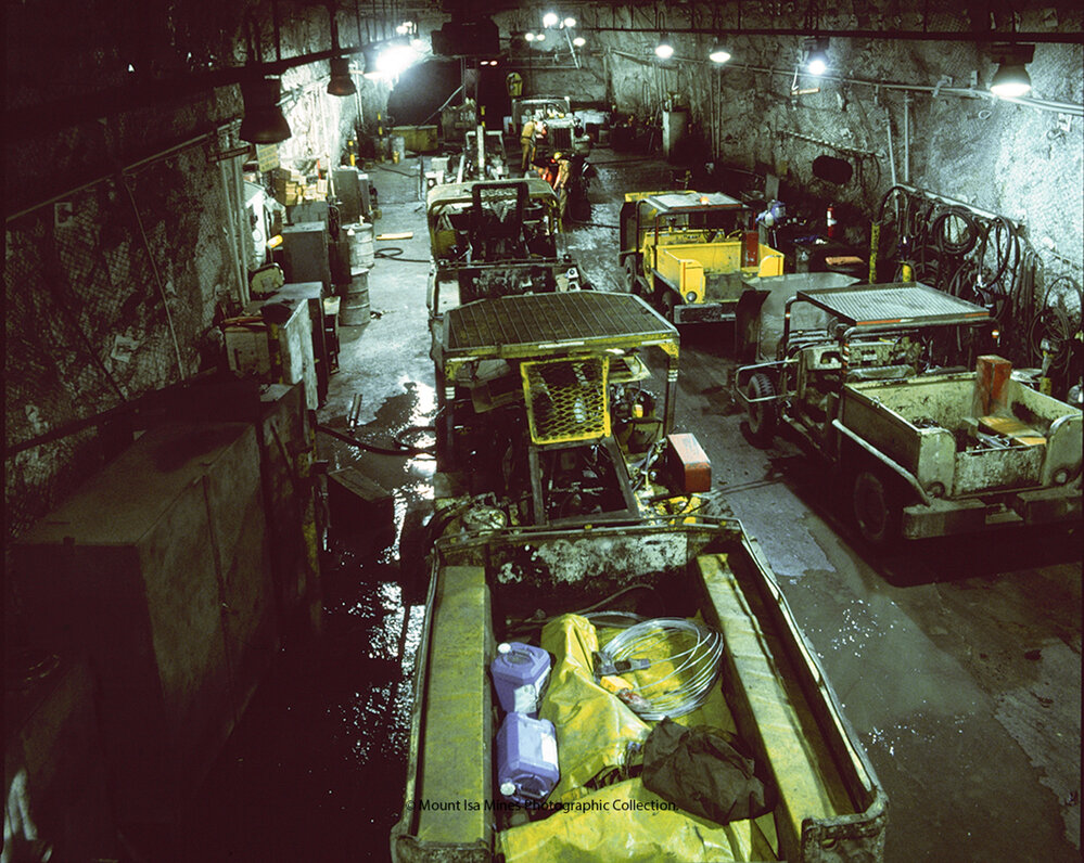 17 level north workshop in lead mine, Mount Isa Mines, December 1989