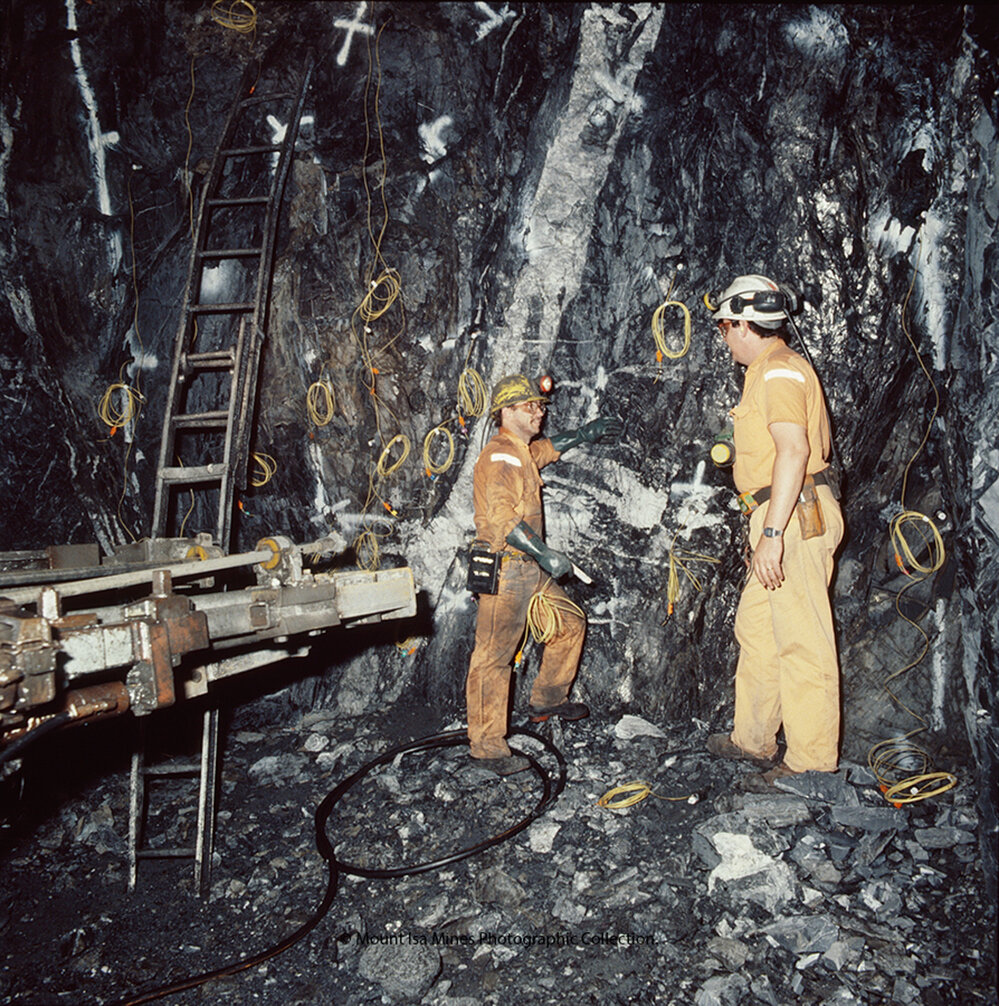 Charging a face in lead mine, Mount Isa Mines, December 1989