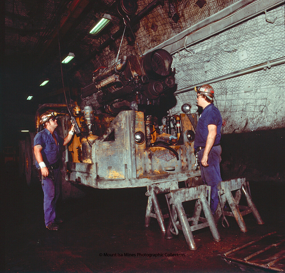 Workshop engine changeout Wagner ST-5 in lead mine, Mount Isa Mines, c.1986