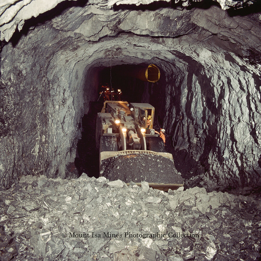 T62 Decline 3000 Orebody 24 Level Elphinstone Loader in copper mine, Mount Isa Mines, December 1989