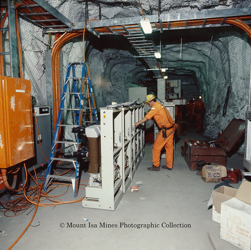 3000 Orebody hot water dam and pump station under construction in copper mine, Mount Isa Mines, January 1990