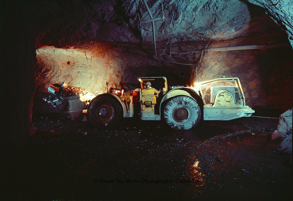 Underground electric loader, Mount Isa Mines, c.1987