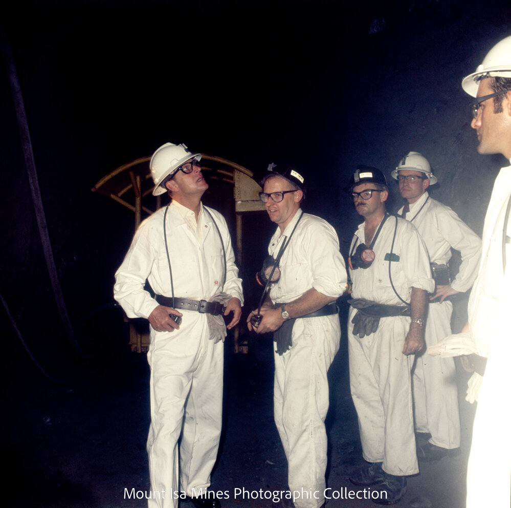 Prince Philip checking the back of the drive near BUK drill, Mount Isa Mines, April 1970