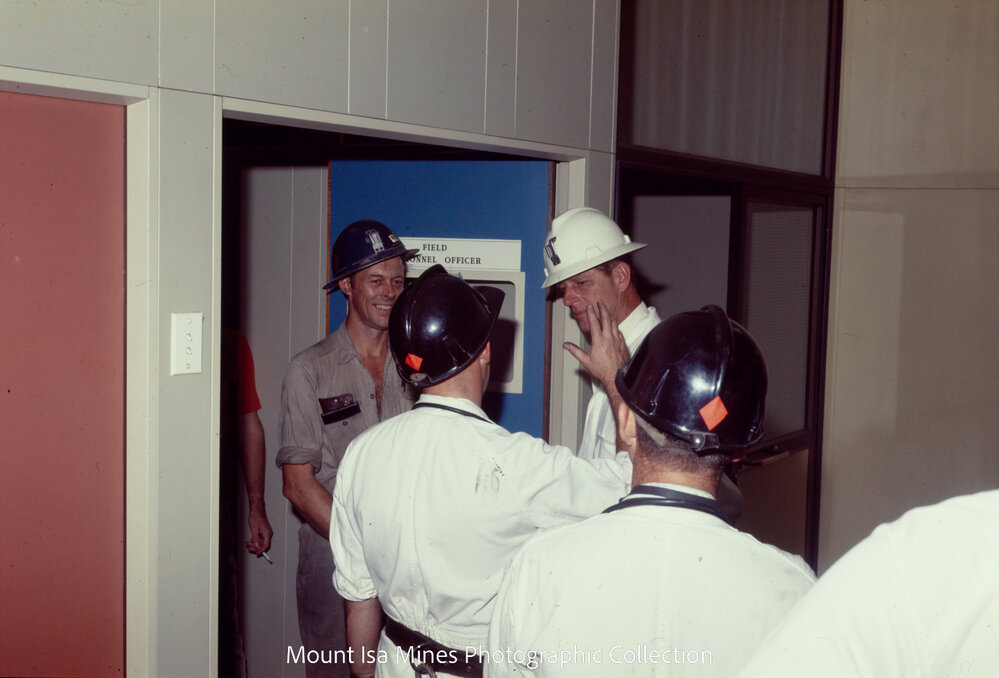 Prince Philip preparing for underground tour, Mount Isa Mines, April 1970