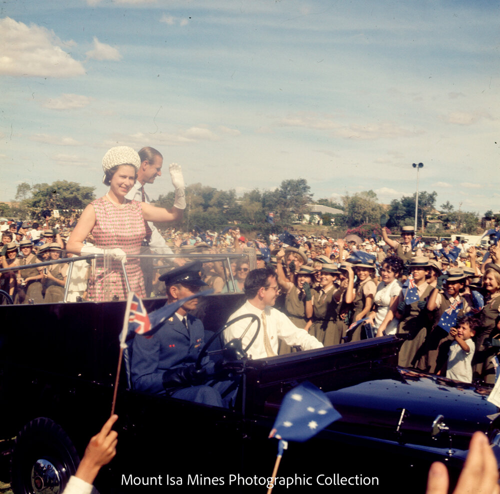 Queen Elizabeth II and Prince Philip greet students, April 1970