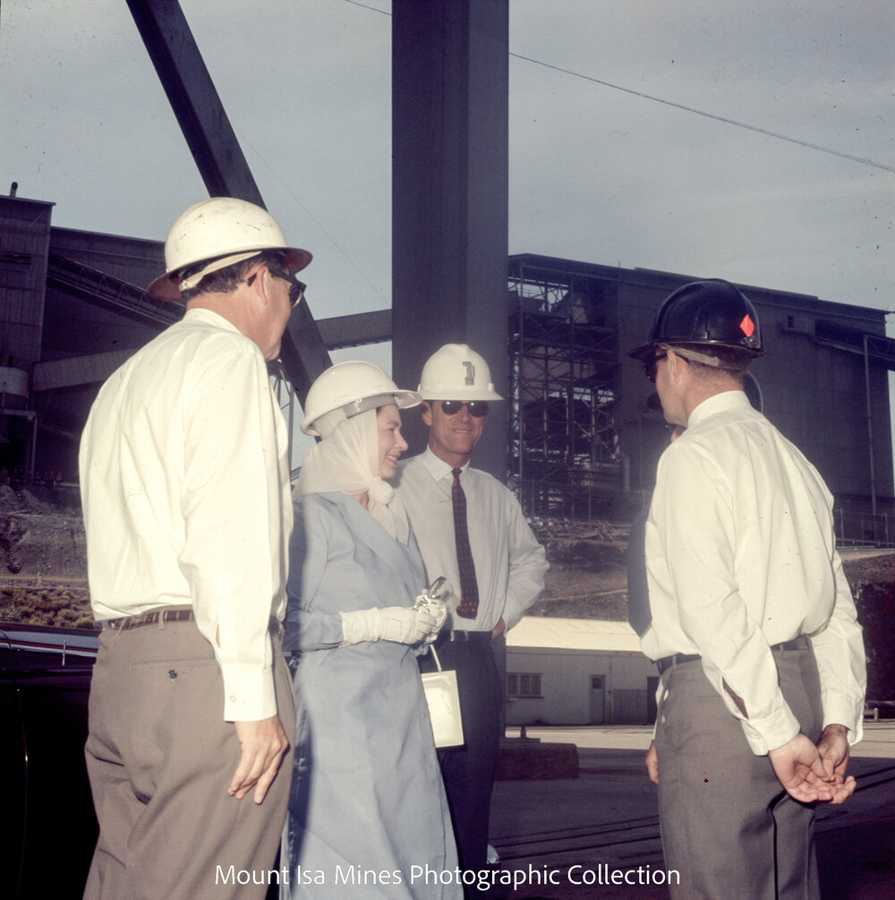 Queen Elizabeth II and Prince Philip at R62 Winder, Mount Isa Mines, April 1970