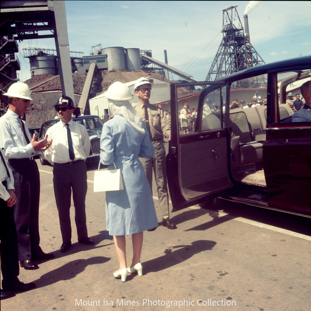 Queen Elizabeth II and Prince Philip at R62 Winder, Mount Isa Mines, April 1970