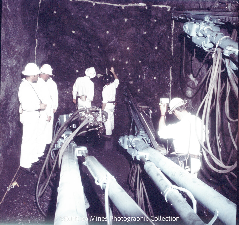 Prince Philip at underground, Mount Isa Mines, April 1970