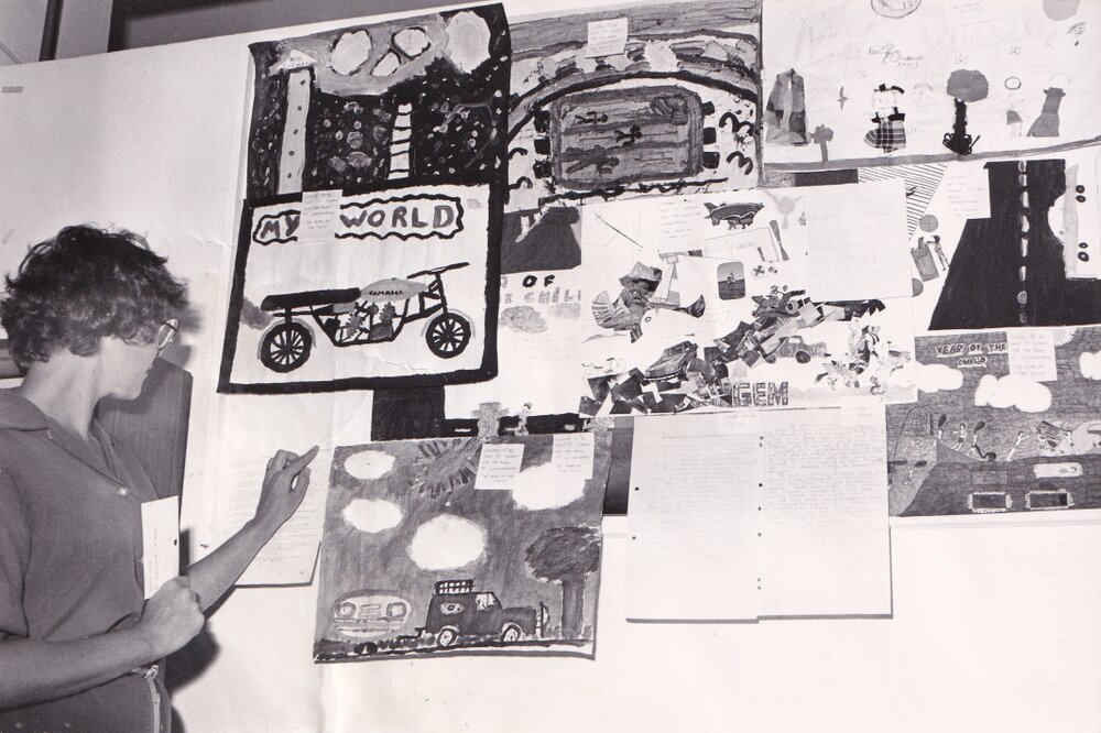 Librarian and children's artworks