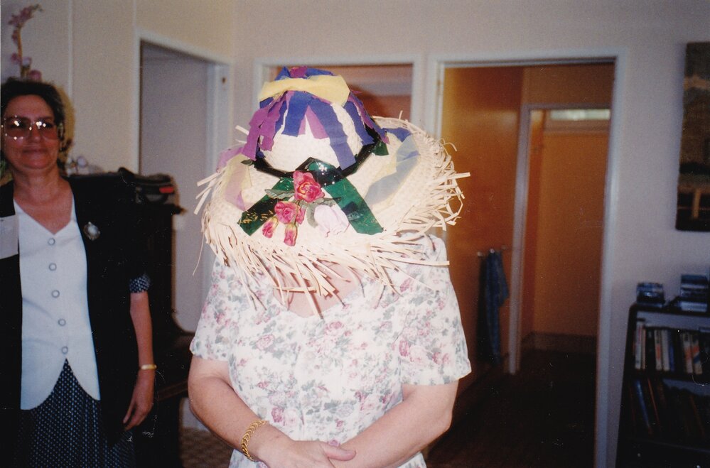 Woman wearing fancy hat
