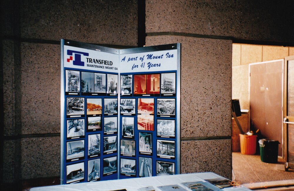 Transfield booth at Mount Isa Civic Center, c.1998