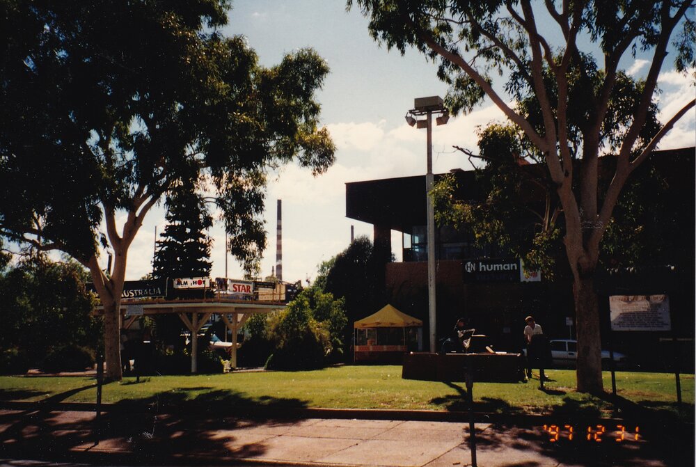 Civic Centre lawn preparing for New Years celebrations, December 1997