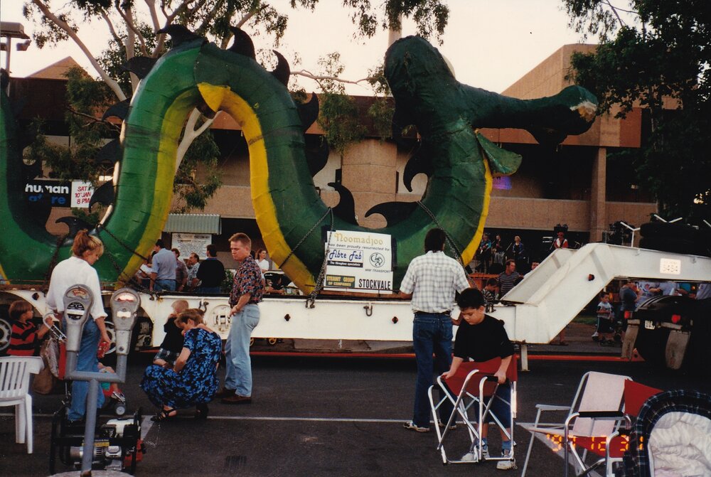 Noomadjoo statue at New Years Celebrations, c. 1997