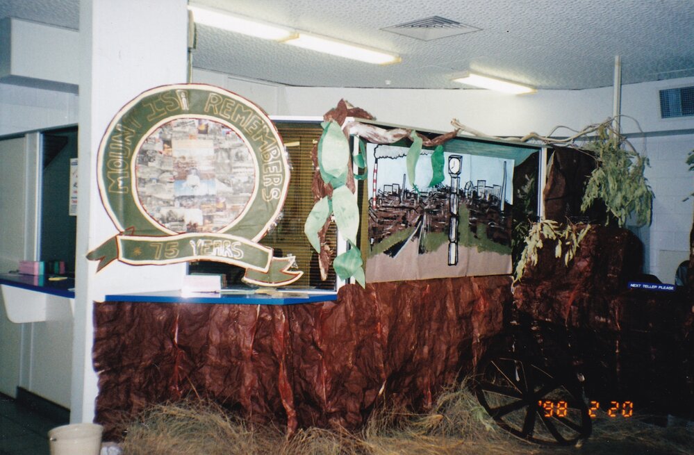 Queensland Country Credit Union building decorated for Mount Isa 75th celebration, February 1998