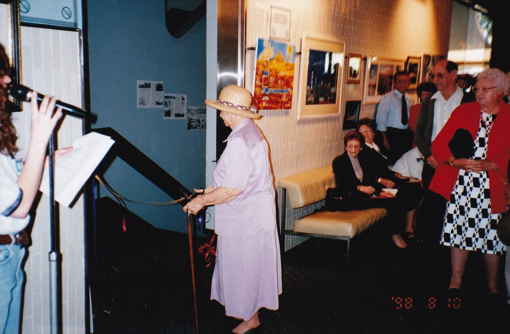 Ribbon cutting at 75th celebration art event, c.1998