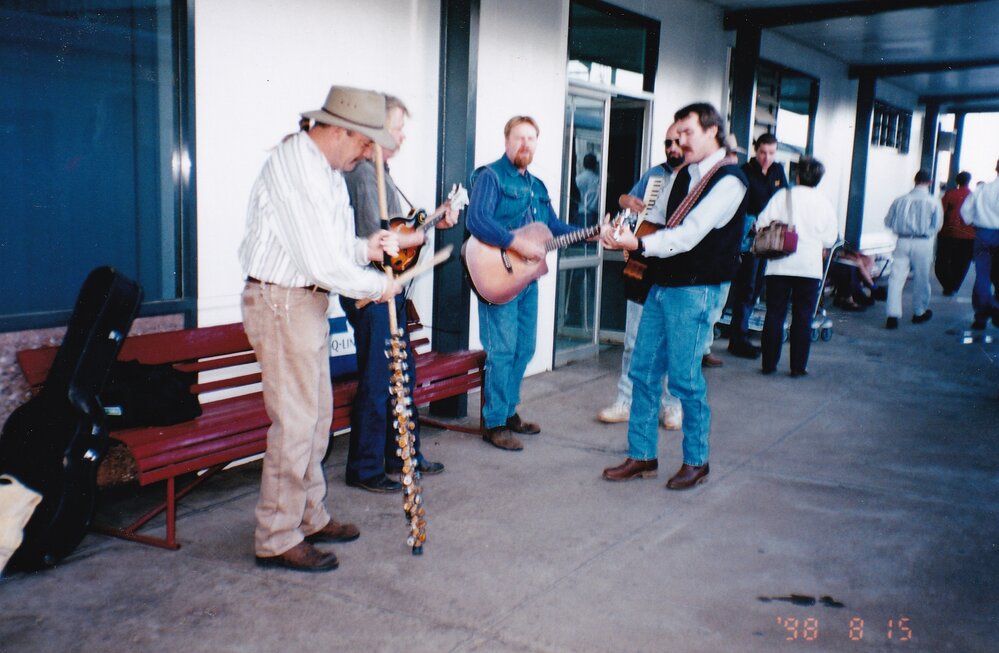 Buskers outside Mount Isa Train Station, c.1998