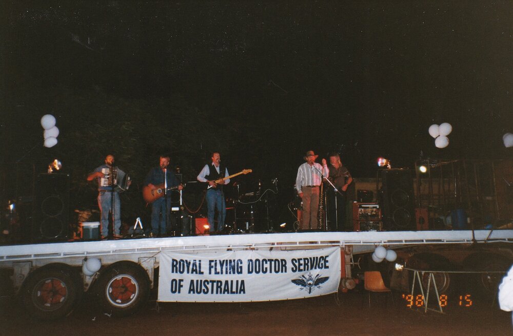 Band performing at Royal Flying Doctors event, August 1998
