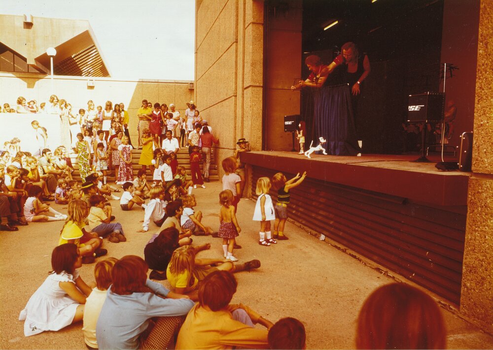Puppet show at Mount Isa Civic Centre opening, November 1974