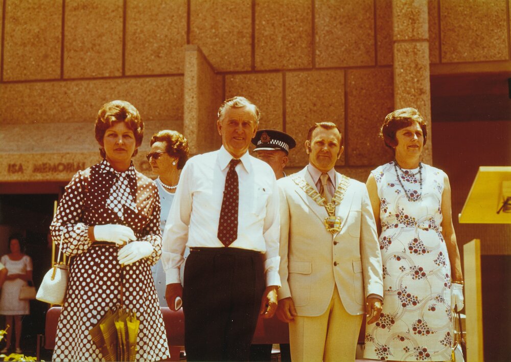 Angelo Bertoni at Civic Centre opening, November 1974