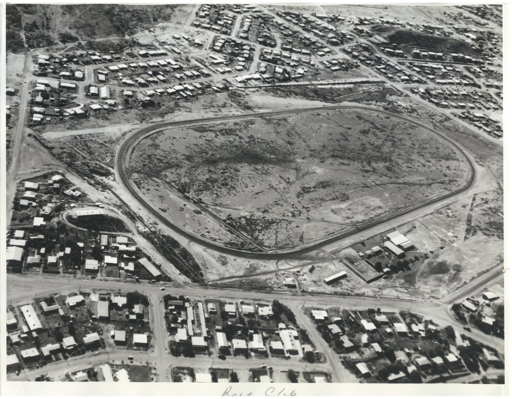 Aerial view of Menzies, Pioneer and Race Club, February 1973
