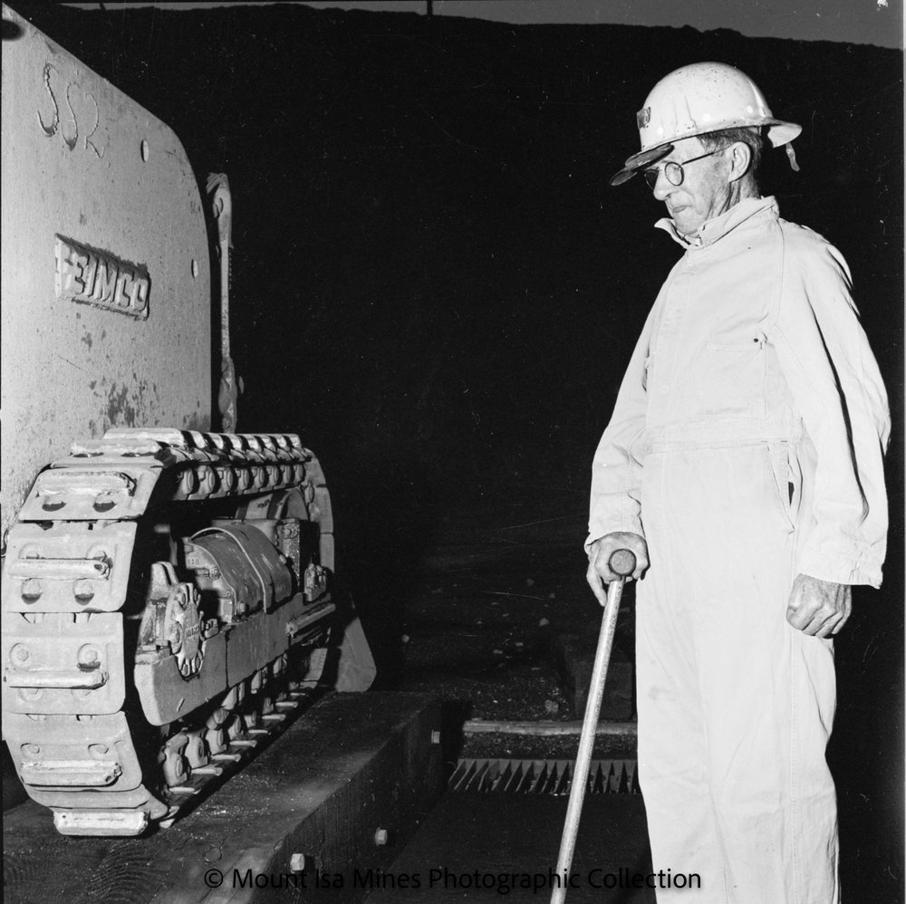 John Campbell Miles in K57 shaft, Mount Isa Mines, August 1962