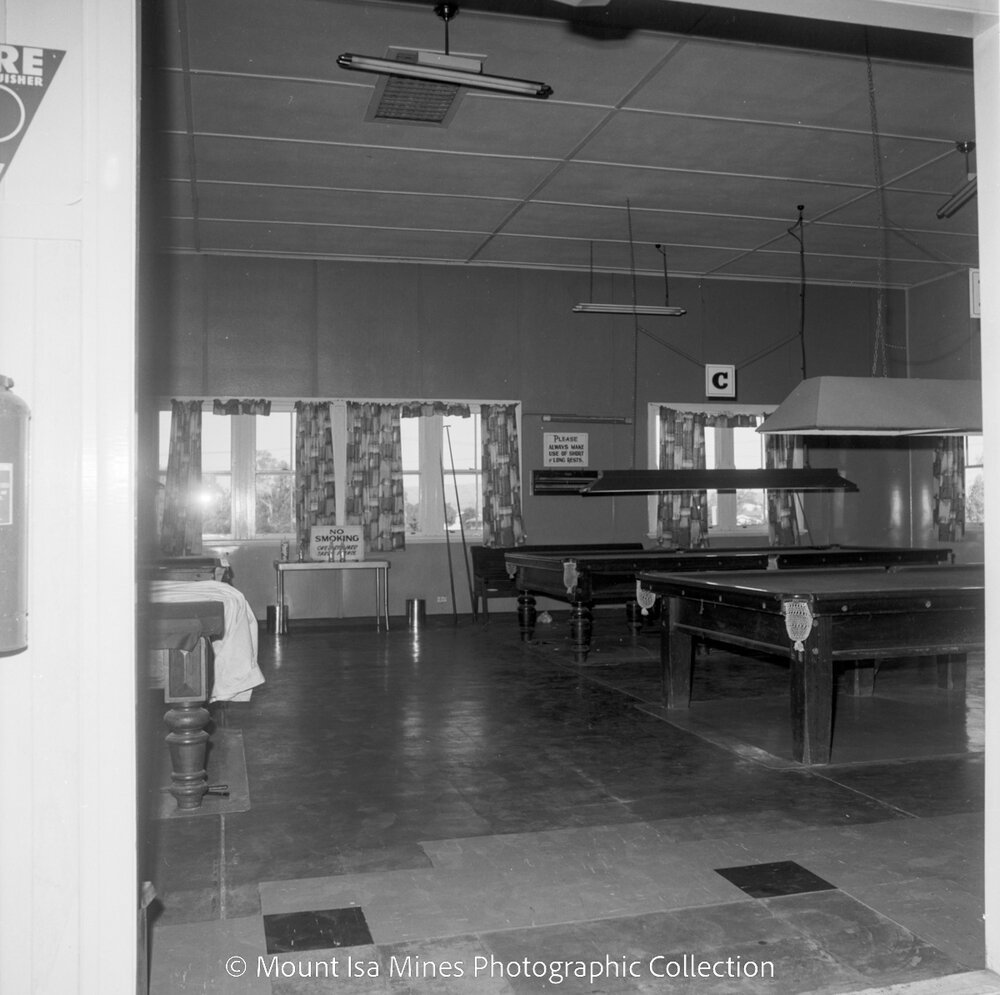 BSD recreation club billiard table, Mount Isa Mines, April 1968