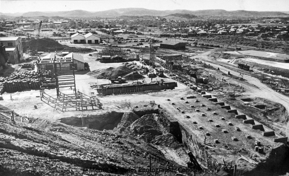 Copper smelter under construction, Mount Isa Mines, April 1950