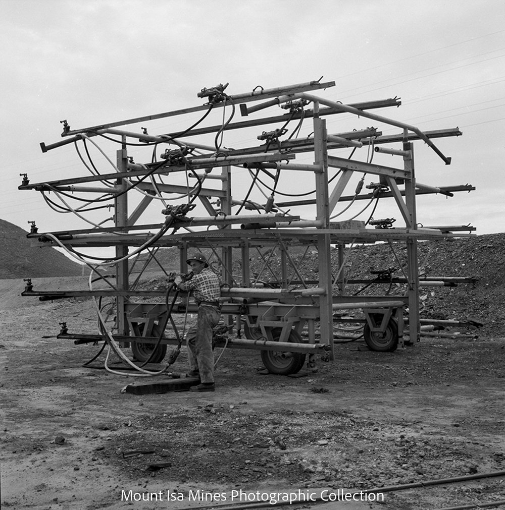 New jumbo for 9 level stripping, Mount Isa Mines, April 1963