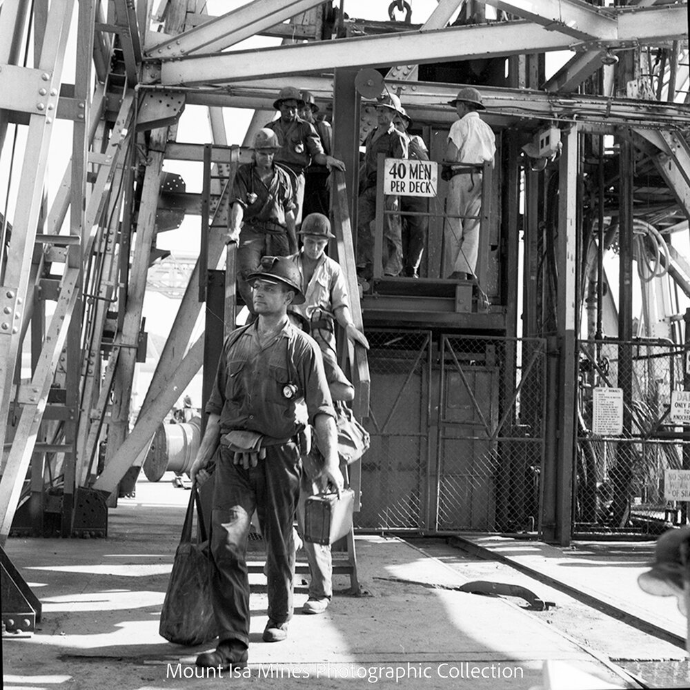 Coming off shift at Man &amp; Supply, Mount Isa Mines, April 1963