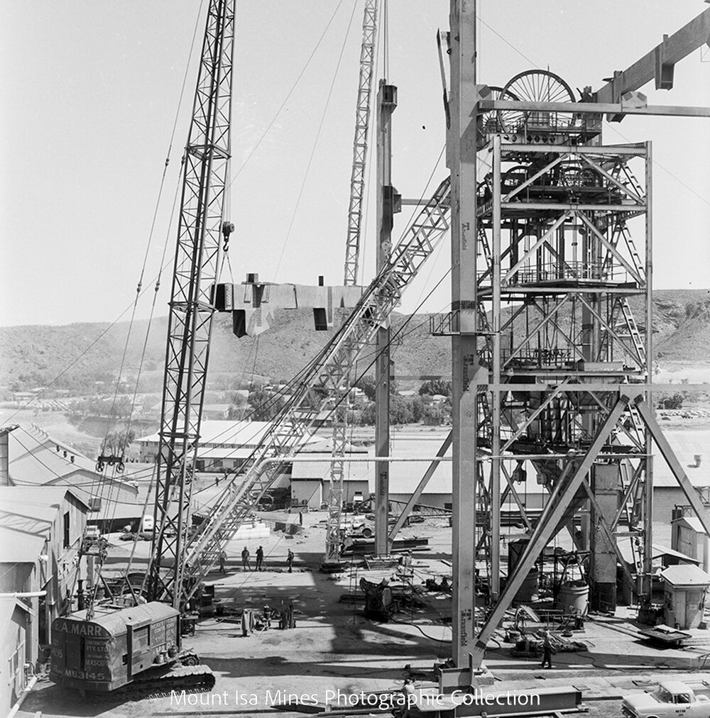 K57 (R62) Headframe under construction, Mount Isa Mines, September 1963 