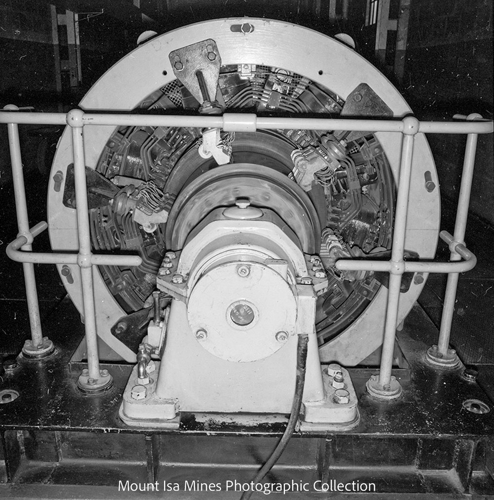 Commutator end of DC Motor Man and Supply Shaft winder, Mount Isa Mines, November 1963