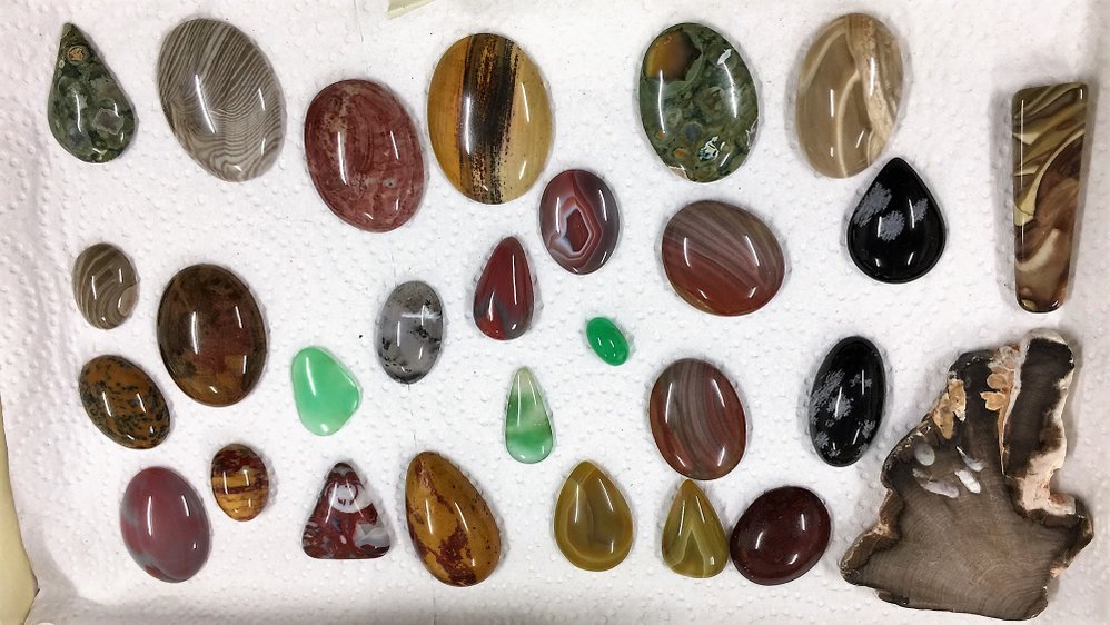 Selection of cutting and polishing work at the Lapidary Club, July 2017