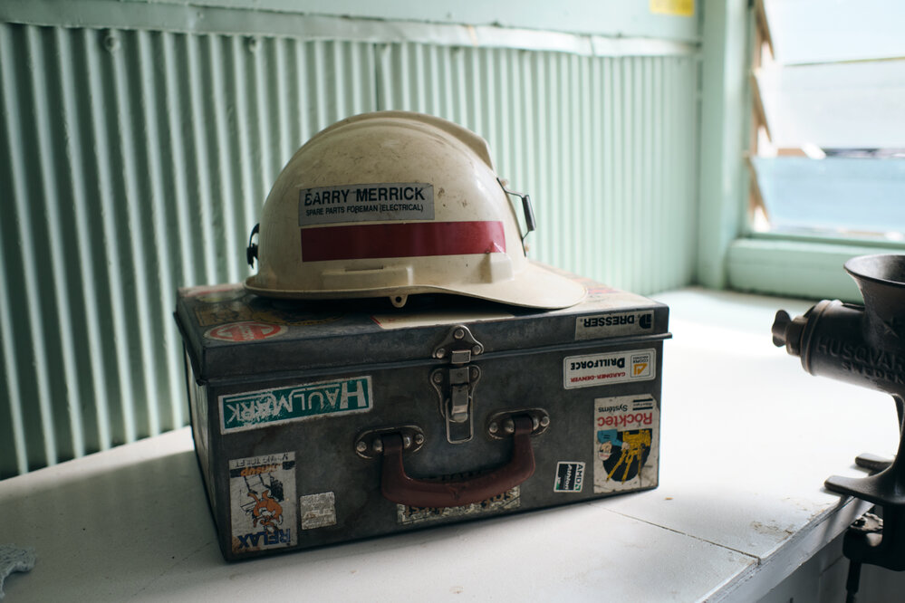 Spare parts foreman (electrical) helmet, Tent House, July 2022